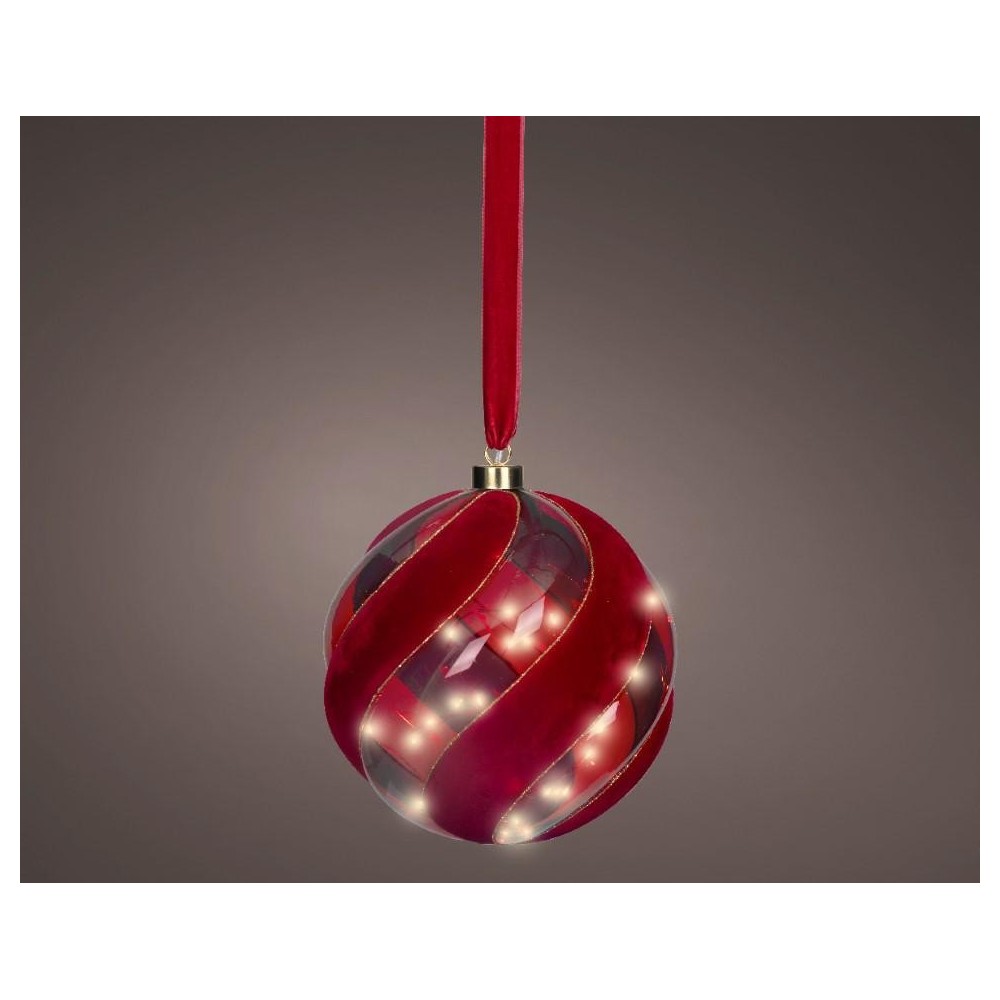 SFERA MICROLED VETRO D.20CM. NASTRO ROSSO BATTERIA